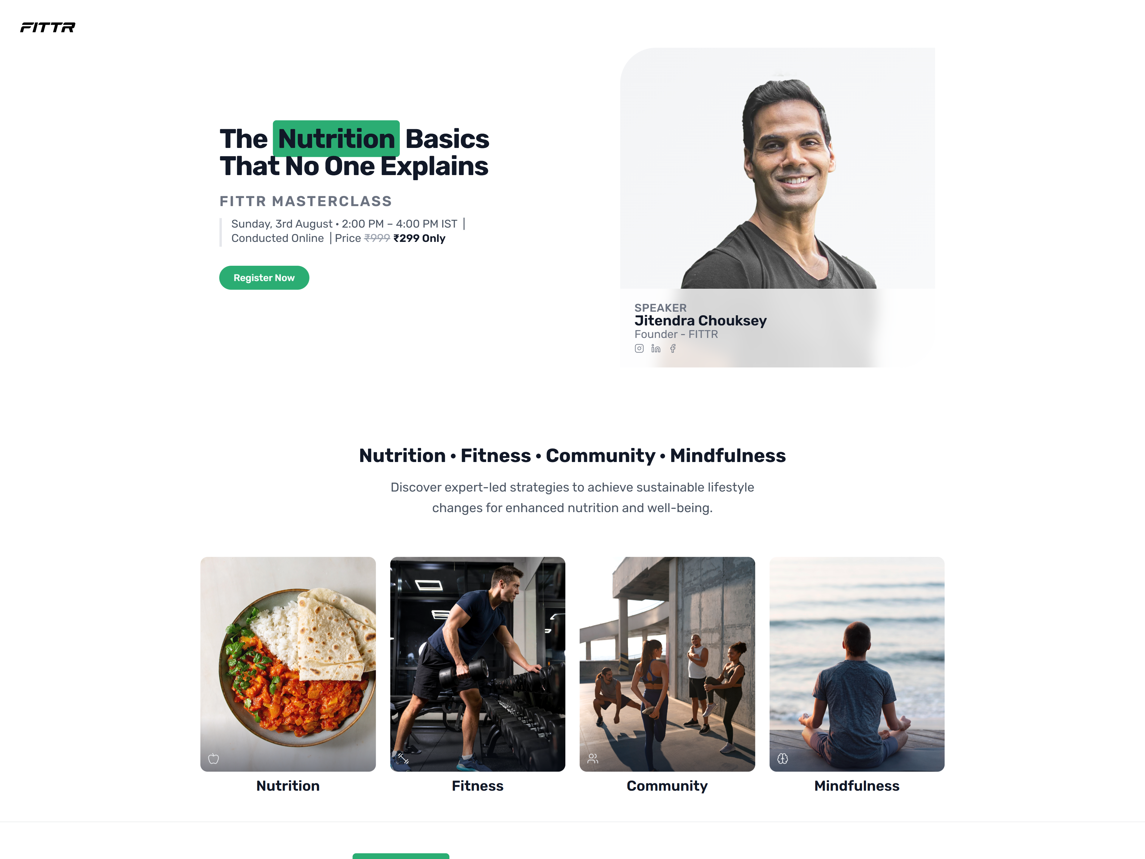 Example of Fitness Masterclass Landing Page